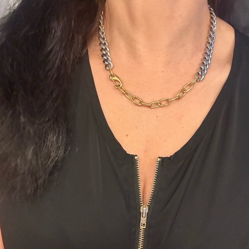 Mixed Stainless Steel Chain Link Necklace - Gold & Silver - Picture 2 of 8